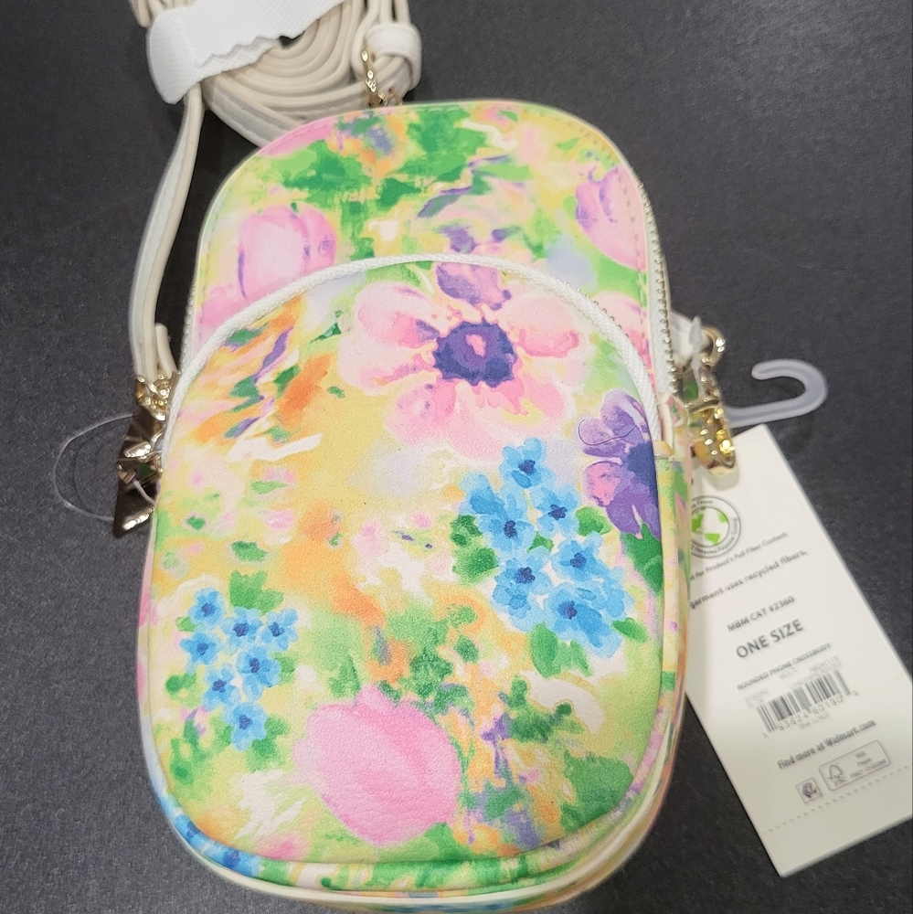No Boundaries Women's Rounded Phone Crossbody Bag, Blurred Floral
